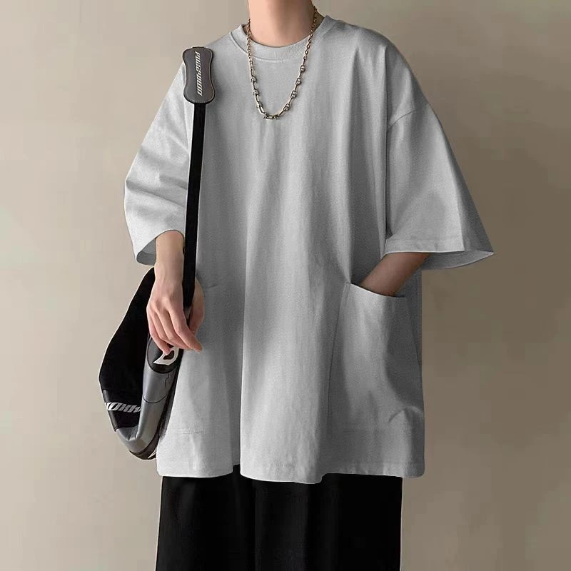 大口袋T恤男生短袖夏季上衣服潮牌百搭設計感小衆重磅冰絲五分袖 大口袋T恤男生短袖夏季上衣服潮牌百搭設計感小衆重磅冰絲五分袖